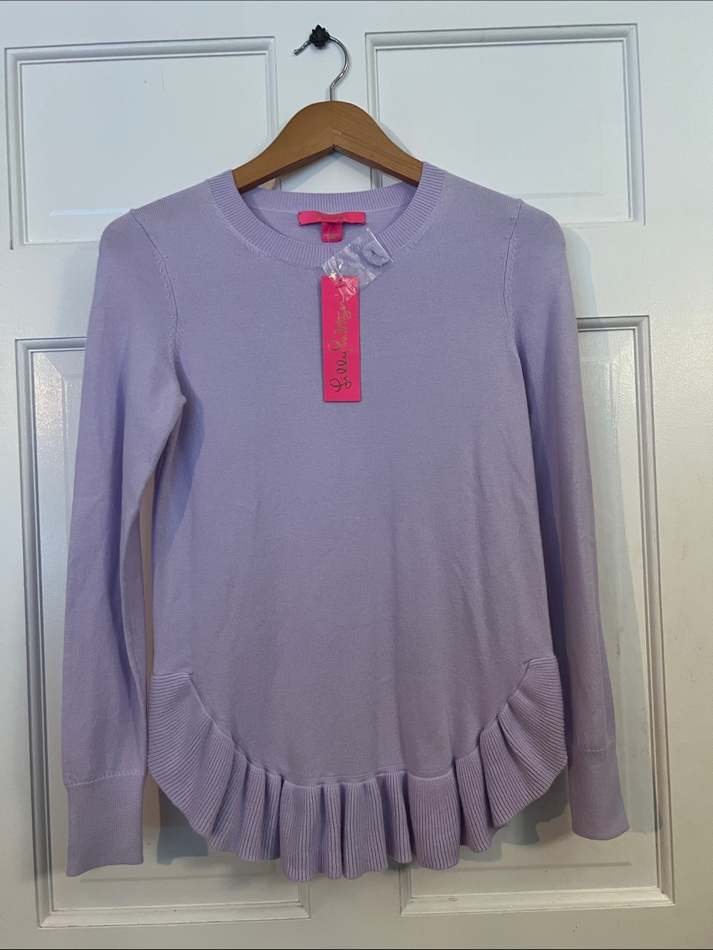 Lilly Pulitzer Lavender Crewneck Sweater with Ruffle Hem